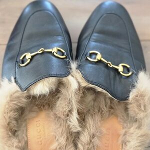 Gucci Princetown Black Leather Mules with Gold Horsebit Slides Slippers